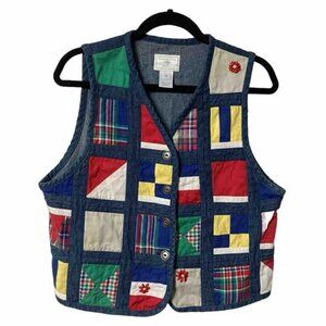 Vintage Susan Bristol Patchwork Denim Embroidered vest